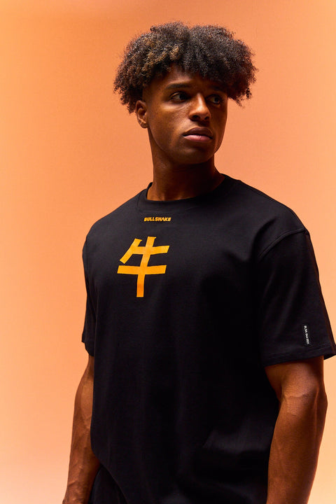 Bullshake 247 Kanji Cotton Oversized Tee - Stone Black